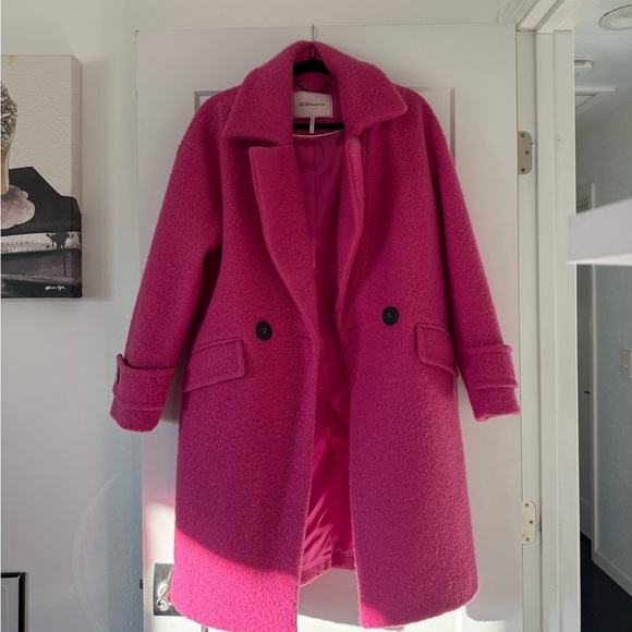 BCBGeneration Pink Mid length Magenta teddy coat in size M - Picture 1 of 4
